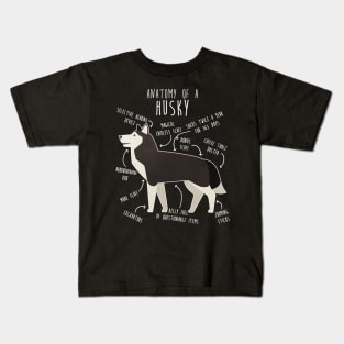 Black and White Siberian Husky Dog Anatomy Kids T-Shirt